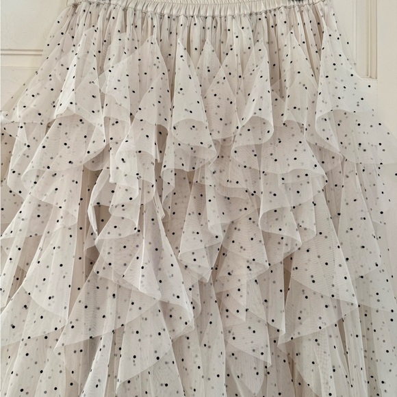 Adorable Cream and Black Polka Dot Tulle Ruffle Skirt - Picture 2 of 6